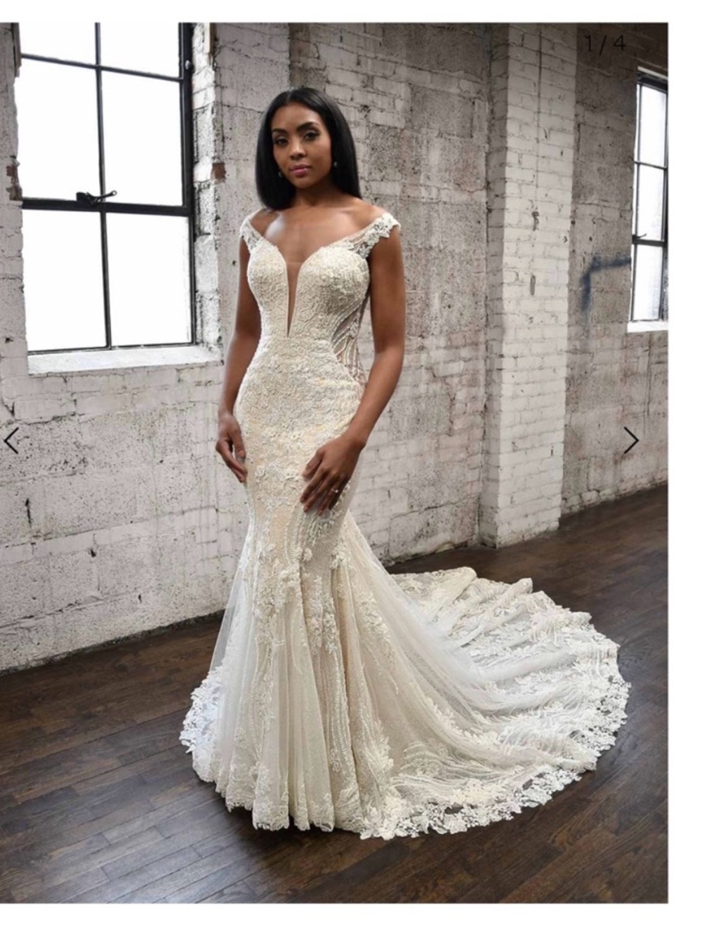 Martina Liana 1338 - Off-Shoulder Fully Beaded Lace Mermaid Wedding Dress Ivory